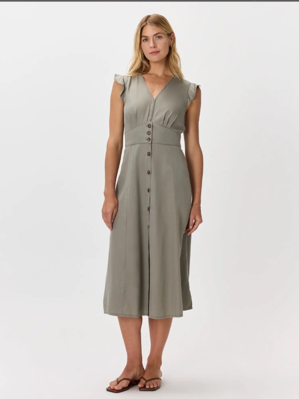 Quince Vintage Wash Tencel Button Front Midi Dress